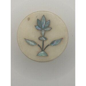 Vintage Khazana Handcrafted Marble Trinket Box With Inlaid Mother-Of-Pearl Flora